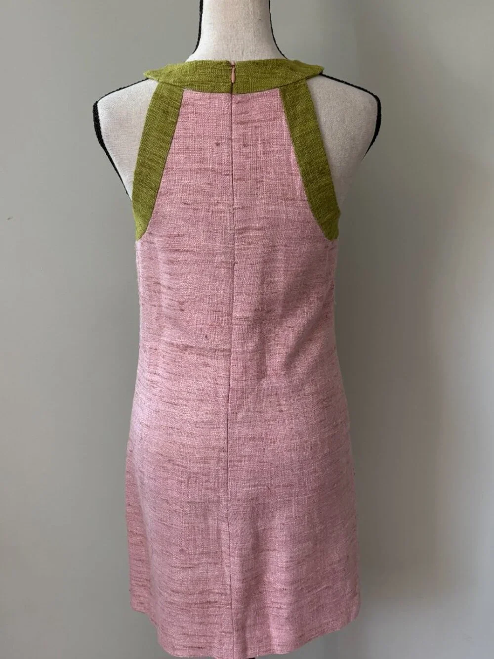Trina Turk Pink & Olive Colorblock Silk Shift Dress Size 0 Like New - Picture 4 of 7